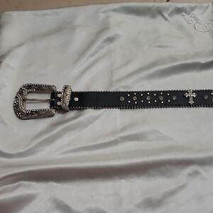 Black Belt with Silver Studs and Cross Detail